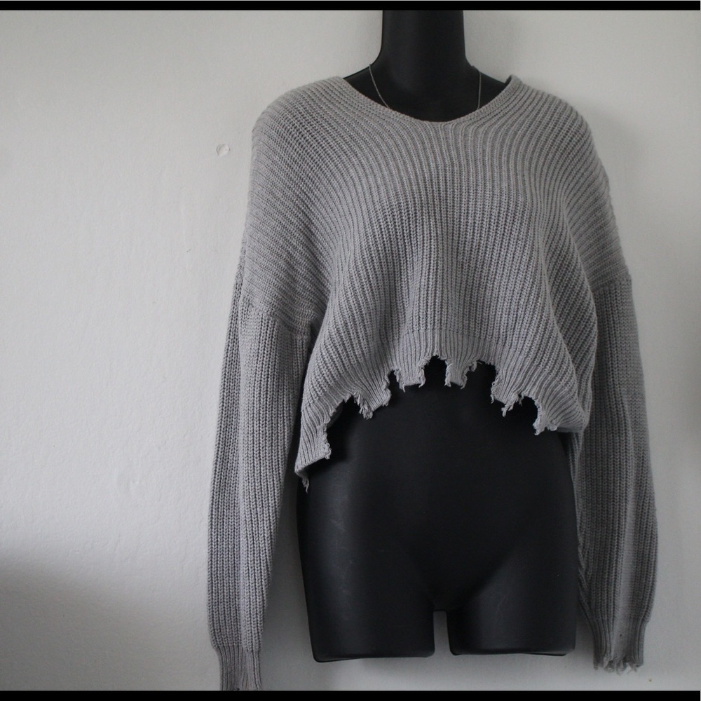 Distressed Grey Sweater with Hoodie